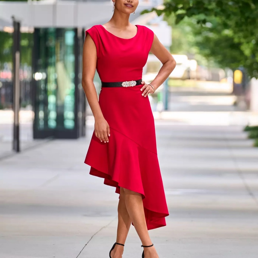 BOSTON PROPER RED ASSYMETRICAL DRESS SZ 14